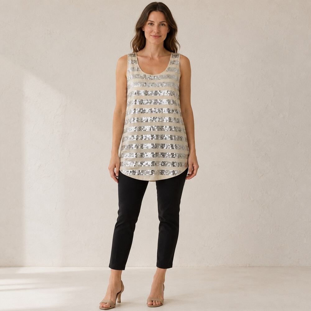 Garnet Hill Silver Sequin Stripe Tank S